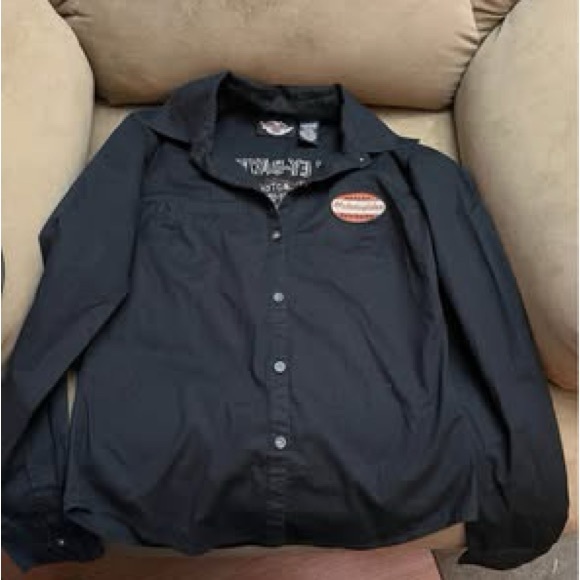 Women's Harley Davidson black button up shirt. XS - Picture 1 of 2